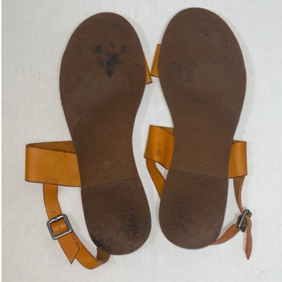 Madewell Boardwalk Buckle Leather Sandal Womens 9.5 Brown Orange Cognac Flat - Picture 4 of 5
